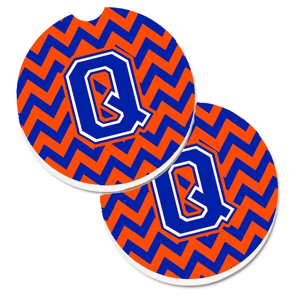 Carolines Treasures Letter Q Chevron Orange and Blue Cup Holder Car Coaster, PK2 CJ1044-QCARC - main